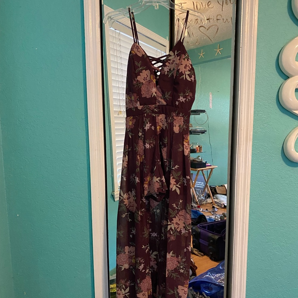 Floral Burgundy Romper-Dress - Worn Once